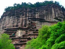 Ancient Famous buddha face of Maiji Mountain Stock Footage