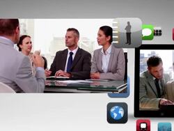 Business animation showing meeting and app icons Stock Footage