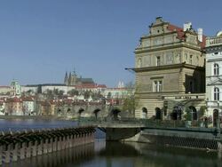 MS View of prauge city near vltava river / Prague, Hlavni mesto Praha, Czech Republic Stock Footage