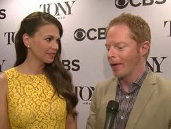 INTERVIEW - Jesse Tyler Ferguson on his play in NYC this summer, Comedy of Errors (Sutton Foster at left) at 2013 Tony Award Nominations Stock Footage