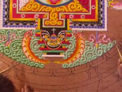 MS ZI Monks using tools to create  large mandala  AUDIO / Kathmandu, Central Region, Nepal  Stock Footage