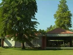 Pan right sabarmati ashram exteriors ahemdabad gujarat Stock Footage