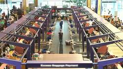 HD:Luggage accept terminal with baggage handling belt conveyor. Stock Footage