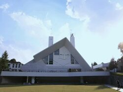 MS Shot of Francis Xavier Memorial Church / Yamaguchi, Yamaguchi Prefecture, Japan Stock Footage