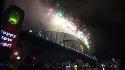 Fireworks explode and sparkle during a  New Year's celebration in Sydney, Australia. Stock Footage