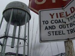 MS  Old water tower is demolished using explosives and falling / Weirton, West Virginia, USA Stock Footage