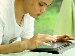 Man with Tablet screen Stock Footage