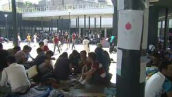 Migrants gathered at Budapest train station News Clip