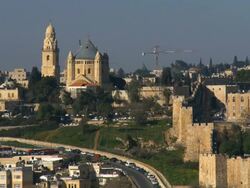 WS View of Dormition Church with Mt. Zion / Jerusalem, Judea, Israel Stock Footage