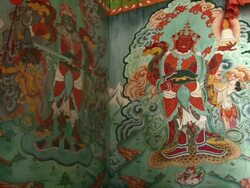 MS ZI Shot of details of main Gompa Building at Thame Monastery / Thame, Khumbu Region, Nepal Stock Footage