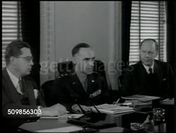 1946: U.S. & GREAT BRITAIN MEET: U.S. General Lucius D. Clay at conference table SOT saying U.S. spending 200 million a year supporting German economy, Britain twice that, unification, put in jointly 1 Billion total, area self-sufficient in 3 years. Instructional Video