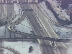  WS View of freeway net and smoke / Minneapolis, Minnesota, United States Stock Footage