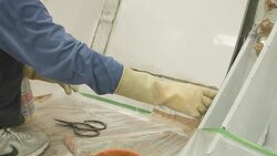 Worker work with fiberglass Stock Footage