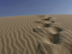 Medium hand-held - A series of tracks lead up a sand dune / Sahara Desert, Egypt Stock Footage