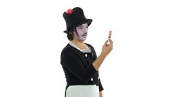 Mime artist being scared to make a injection. Stock Footage