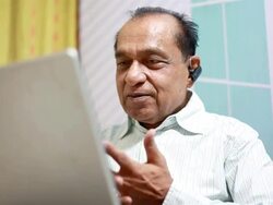 Senior Indian Man having a Video Conversation Chat Stock Footage