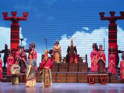 MS Artists performing local Chinese traditional Qinqiang opera on stage AUDIO / xi'an, shaanxi, china Stock Footage