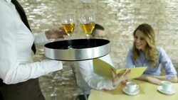 HD: Waitress Carry Wine For Guests. Stock Footage