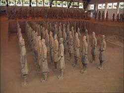 Rows of Terracotta Warriors on display, Museum of Qin, Xian, China Stock Footage