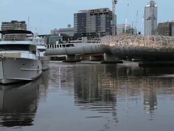 WS Boats moorede near webb bridge  on river / Melbourne, Victoria, Australia  Stock Footage