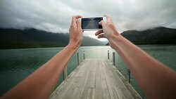 Taking pictures with a mobile phone. POV Stock Footage
