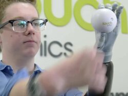 Close-up of Patrick demonstrating how he can grab Stock Footage