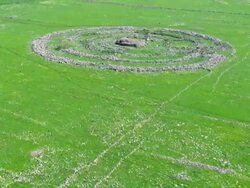 Aerial Rujm el-hiri in the Golan heights, Israel Stock Footage