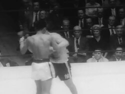 Cassius Clay (Muhammad Ali) boxing against Gary Jawish at Golden Gloves Stock Footage