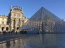 MS LA Shot of Louvre and Pyramide with people / Paris, Ile de France, France Stock Footage