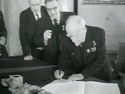 MS Prominent people signing for Stalin AUDIO / Russia Stock Footage