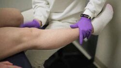 Patient Leg Pain diagnose at Clinic Health Center Stock Footage