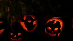 Halloween pumpkin Jack o'lanterns RL pan Stock Footage