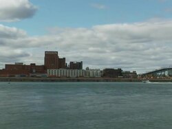 Panning From Cartier Bridge To Molson Brewery Stock Footage