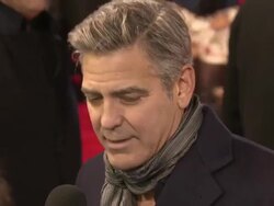George Clooney at 'The Monuments Men' UK Film Premiere at National Gallery on February 11, 2014 in London, England. Stock Footage