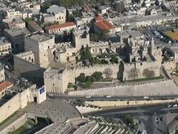 Aerial the Tower of David in the old city of Jerusalem, Israel Stock Footage