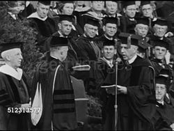 1948: EISENHOWER COLUMBIA UNIVERSITY INAUGURAL: General Dwight D. Eisenhower on stage, handed Charter by  Columbia University's Chairman of the Trustees Fredic C. Coykendall, SOT short SPEECH charging him w/ running the university. Instructional Video