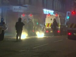 PSNI Riot Police Charging Loyalist Protesters News Clip