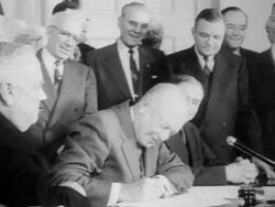President Eisenhower signs St. Lawrence Seaway Bill Stock Footage