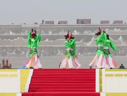 MS Actresses dressed like ancient dancers and performing during Chinese spring festival in park AUDIO / xi'an, shaanxi, china Stock Footage