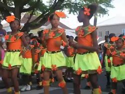 MS ZO Shot of Childrens carnival parade / Nevis, Saint Kitts and Nevis Stock Footage