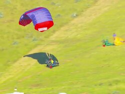 WS AERIAL TS ZO View of Para glider landing / Melbourne, Victoria, Australia Stock Footage