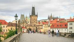 Dusk on Charles bridge Stock Footage