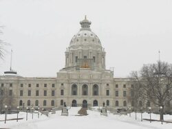  MS Capitol government of Minnesota on cloudy day in winter / Saint Paul, Minnesota, United States  Stock Footage