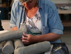 MS TU TD Female potter working in her studio / Santa Fe, New Mexico, United States Stock Footage