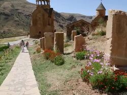 Noravank monastery, view of khatchkars Stock Footage
