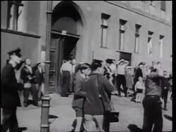 B/W 1961 crowd on street watching people escape from East Berlin / Germany / newsreel Stock Footage