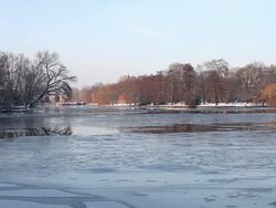 Snow landscape with frozen lake Stock Footage