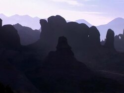 Silhouette rock formations in Arches National Park, Moab, Utah Stock Footage