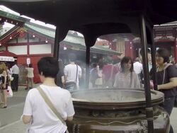 MS, Smoke purification, Senso-ji temple, Tokyo, Japan Stock Footage