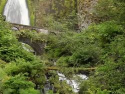 waterfall and bridge in Oregon Stock Footage